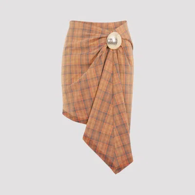 Egonlab Orange Cotton Broche Skirt In Yellow & Orange