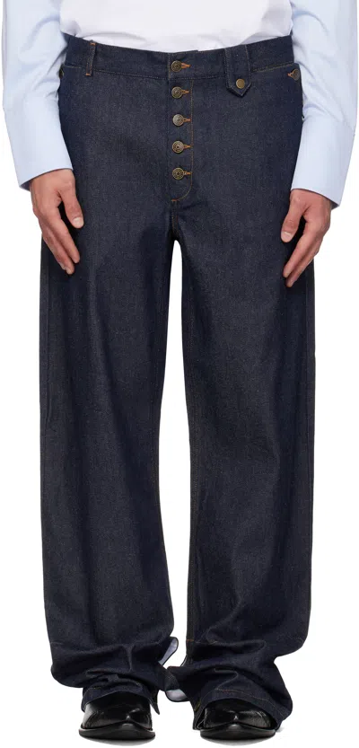 Egonlab Navy Contrasted Hem Jeans In Blue