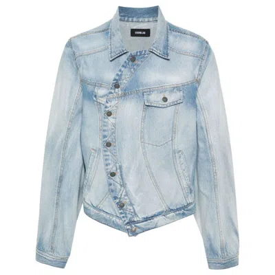 Egonlab Off-centre-fastening Denim Jacket In Blue