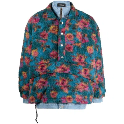 Egonlab Floral-print High-neck Bomber Jacket In Blue/pink