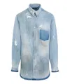 Egonlab Distressed Denim Overshirt In Blue