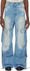 Egonlab Ssense Exclusive Blue Paint Splatter Denim Cargo Pants In Blue Dirty Ssense