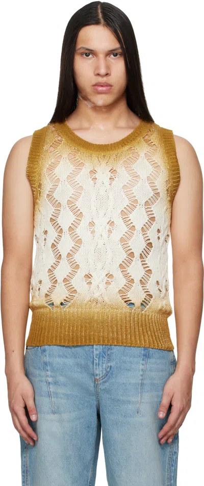 Egonlab Tan & Off-white Textured Knit Tank Top In Multi
