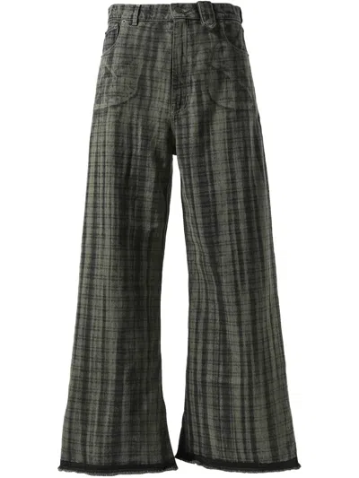 Egonlab Tartan Check-pattern Baggy Jeans In Green