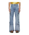 Egonlab Wide-leg Denim Cargo Jeans In Blue