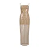 Egyptian Blue Women's Neutrals Beige Spaghetti Long Sequin Dress In Sand