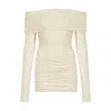 Egyptian Blue Women's Neutrals Ivory Long Sleeve Ruched Dress In White