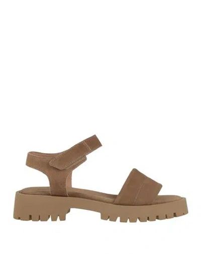 Ehm Shoes Woman Sandals Khaki Size 8 Leather In Beige