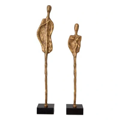 Eichholtz 2 - Piece Object Dual Statue Set In Vintage Brass,black Granite