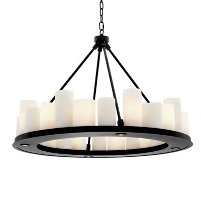 Eichholtz 24 - Light Candle Style Wagon Wheel Chandelier In Black
