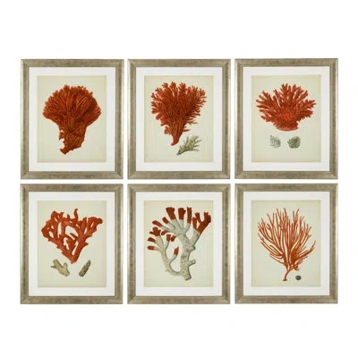 Eichholtz Antique Corals 6 Piece - Framed Print Set In Red,silver
