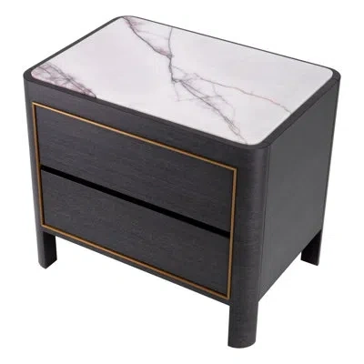 Eichholtz Corazon 2 - Drawer Nightstand In Charcoal Gray Oak,bianco Lilac,brushed Brass