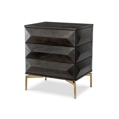 Eichholtz Denver 3 - Drawer Nightstand In Mocha Oak,brushed Brass