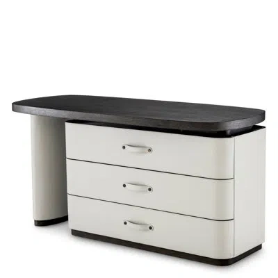 Eichholtz Desk Numana Mocha Straight Oak Veneer Faux Leather In White