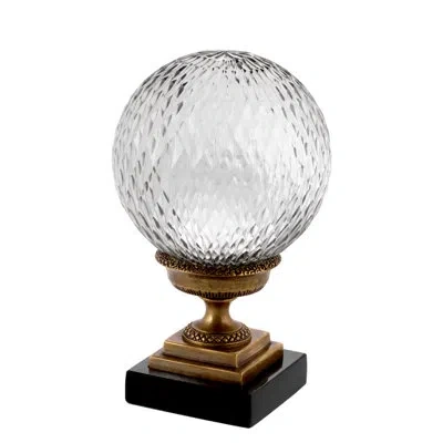Eichholtz Divani 3 Piece Glass Globe Object Set In Clear,antique Brass,black