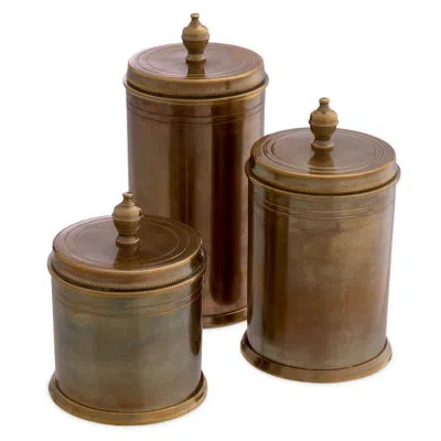 Eichholtz Gaston 3 Piece Handmade Metal Decorative Box Set In Vintage Brass