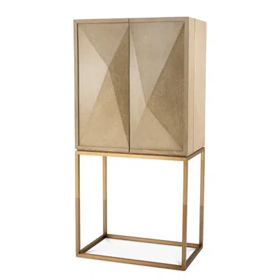 Eichholtz Highland Mid-century Bar Cabinet In Brushed Brass,washed Oak Veneer