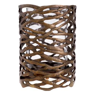 Eichholtz Lanai Tabletop Hurricane Holder In Vintage Brass,clear