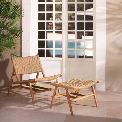 Eichholtz Laroc Teak Outdoor Armless Lounge Chair With Footstool In Natural