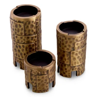 Eichholtz Laurentios 3 Piece Tabletop Candlestick Holder Set In Vintage Brass