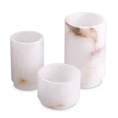 Eichholtz Leonidas 3 Piece Tabletop Tealight Holder Set In Beige,white,gray