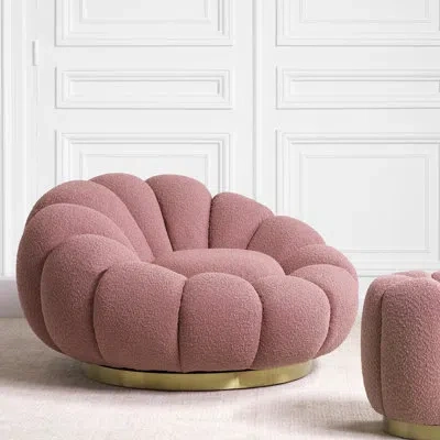 Eichholtz Mello Upholstered Swivel Lounge Chair In Bouclé Rose Polyester Blend