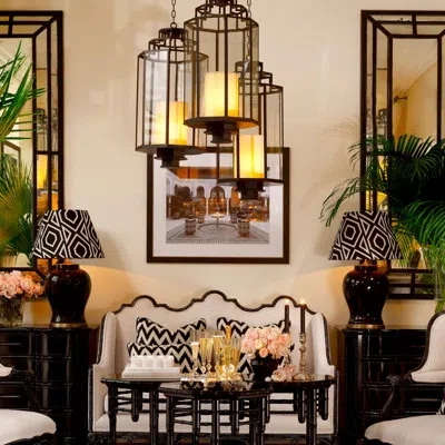 Eichholtz Monticello 1 - Light Lantern Geometric Pendant In Black