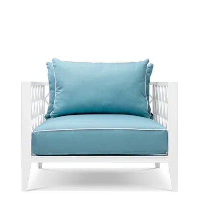 Eichholtz Ocean Club Patio Chair With Cushions In White Frame,mineral Blue Cushion