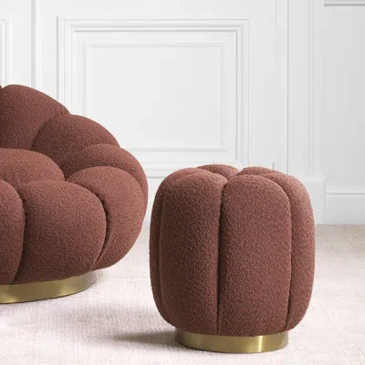 Eichholtz Orchanic Upholstered Ottoman In Bouclé Rouge Polyester