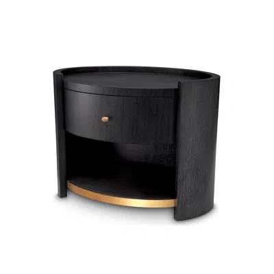 Eichholtz Rosemberg 1 - Drawer Nightstand In Charcoal Gray Oak,brushed Brass