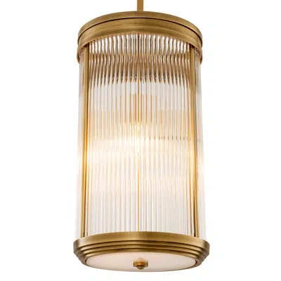 Eichholtz Rousseau 3 - Light Unique/statement Cylinder Pendant In Antique Brass