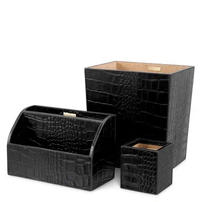 Eichholtz Scaleo Leather Desk Organizer Set In Black