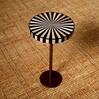 Eichholtz Side Table Albany Antique Brass Finish Marquetry Top In Black