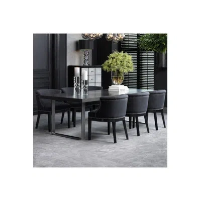 Eichholtz Solid Oak Dining Table In Charcoal Oak,black Nickel