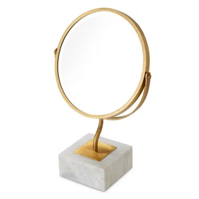 Eichholtz Table Mirror Jovanni Vintage Brass Finish White Marble In Gold