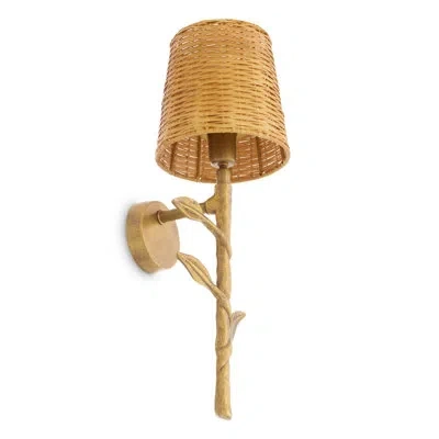 Eichholtz Wall Lamp Farini Vintage Brass Finish Incl Rattan Shade In Gold