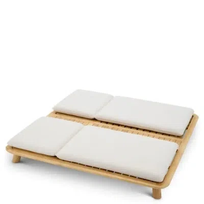 Eichholtz Weston Outdoor Teak Wood Chaise Lounge , Cushion Included In Gold
