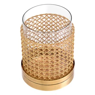 Eichholtz Zimmerman Tabletop Hurricane Holder In Vintage Brass,clear,natural