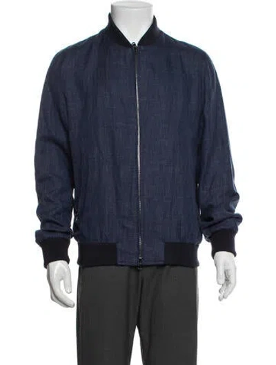Pre-owned Eidos Linen Bomber Jacket In Blue