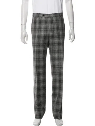 Pre-owned Eidos Plaid Print Dress Pants In Grey
