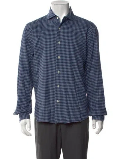 Pre-owned Eidos Plaid Print Long Sleeve Dress Shirt In Blue