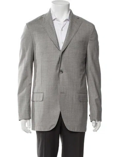 Pre-owned Eidos Wool Plaid Print Blazer In Gray
