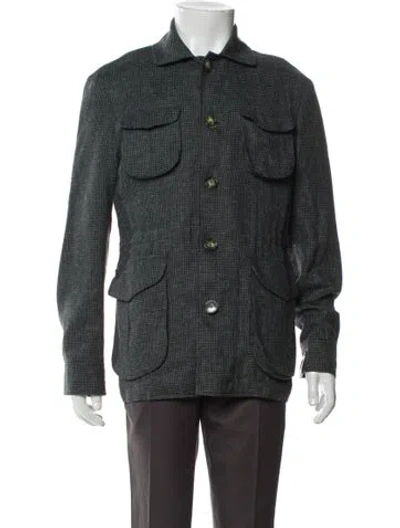 Pre-owned Eidos Wool Plaid Print Utility Jacket In Green