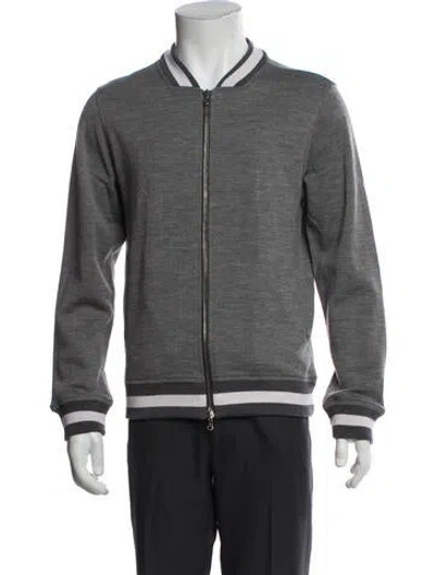 Pre-owned Eidos Wool Striped Bomber Jacket In Blue