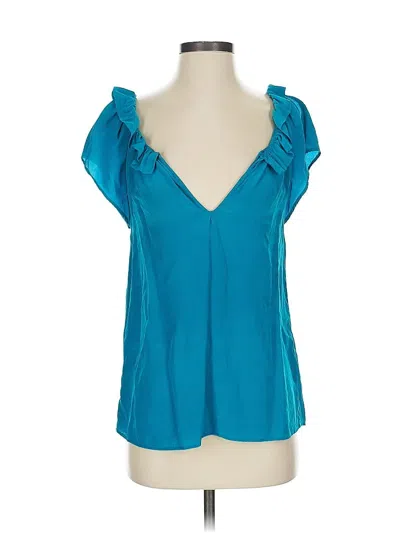 Pre-owned Eight Sixty Short Sleeve Silk Top Teal Sweetheart Neckline Tops In Blue