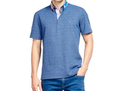 Eight X Abstract Collar Textured Polo Shirt In Blue In Transparent