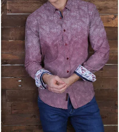 Eight X Blended Button Down Shirt With Trim In Bordeaux In Pink