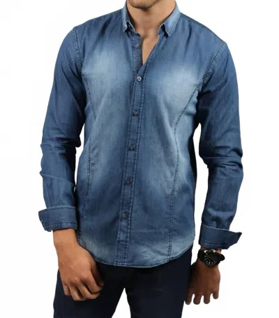 Eight X Button Down Denim Shirt In Stone Wash In Multi