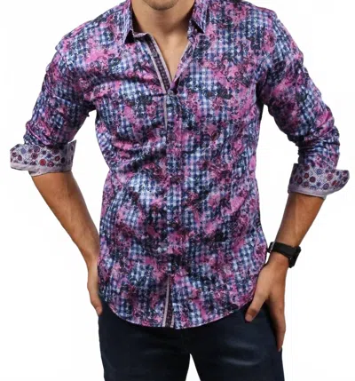Eight X Button Down Print Shirt In Lilac In Blue