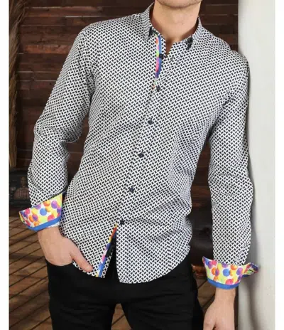 Eight X Button Down Print Shirt With Colorful Dot Trim In Black In Gray